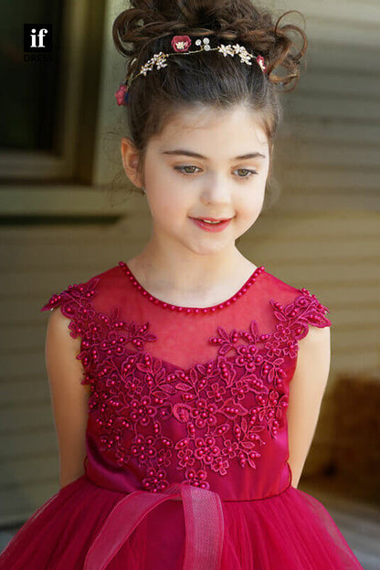 30354 - Ball Gown Flower Girl Dress Appliques Burgundy Toddle Dress