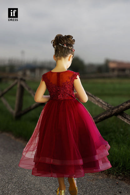 30354 - Ball Gown Flower Girl Dress Appliques Burgundy Toddle Dress