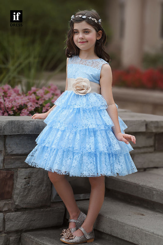 30357 - Tiered Lace Flower Girl Dress Cute Brow Toddle Dress