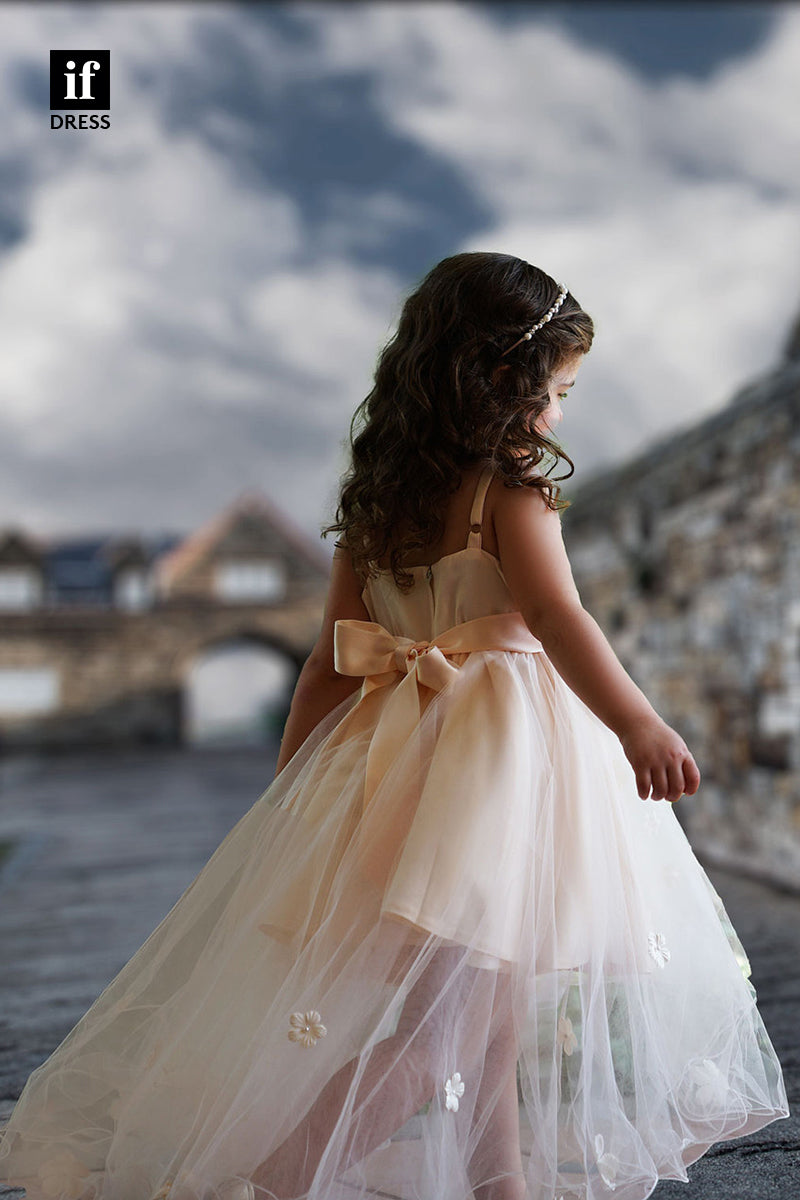30361 - 3D Appliques Cute Toddle Dress High Low Flower Girl Dress