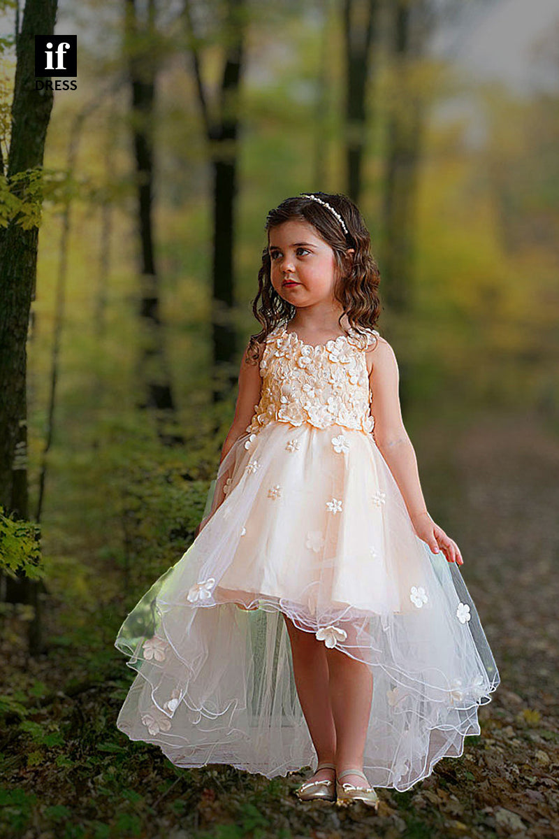 30361 - 3D Appliques Cute Toddle Dress High Low Flower Girl Dress