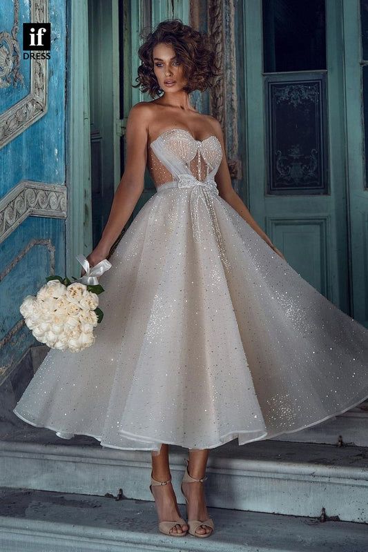 30589 - Sexy A-Line Sweetheart Beaded Tulle Wedding Dress