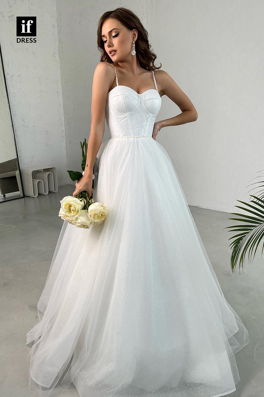 31501 - Elegant A-Line Spaghetti Straps Sweetheart Tulle Wedding Dress