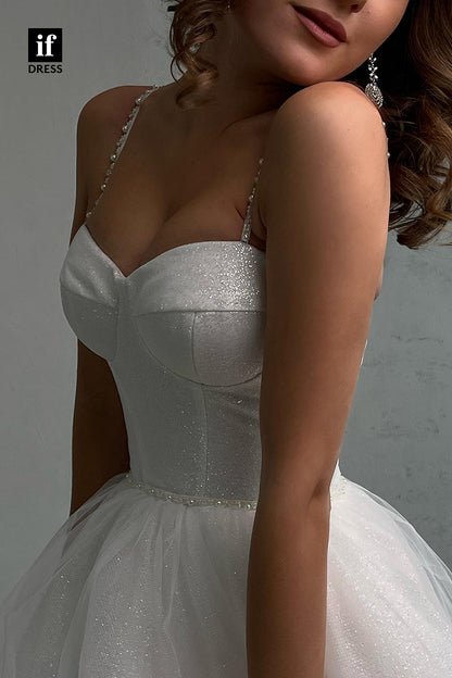 31501 - Elegant A-Line Spaghetti Straps Sweetheart Tulle Wedding Dress