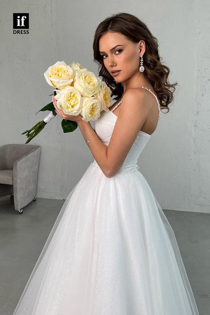 31501 - Elegant A-Line Spaghetti Straps Sweetheart Tulle Wedding Dress