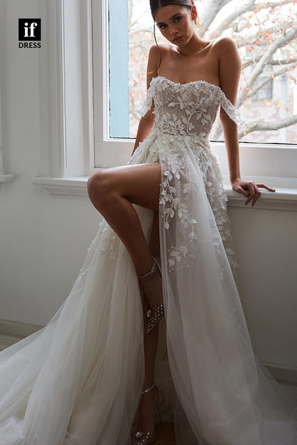 31504 - Sexy Off-Shoulder Tulle Lace Appliques Illusion Wedding Dress