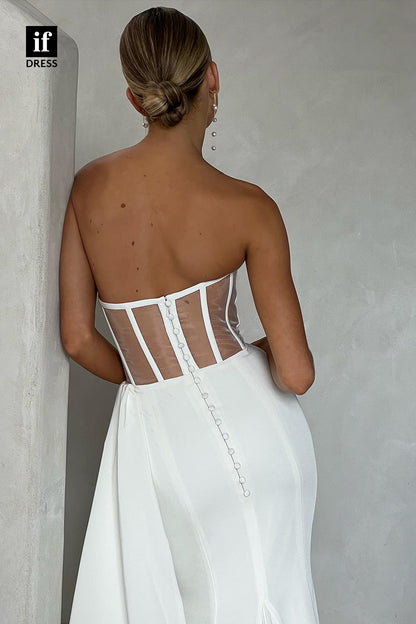 31528 - Charming Off-Shoulder Sleeveless Scoop Pleats Beaded Wedding Dress