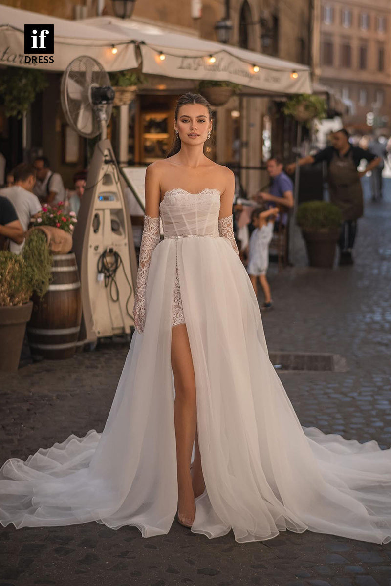 31538 - Attravtive Long Sleeves Off-Shoulder Sweetheart Tulle Wedding Dress
