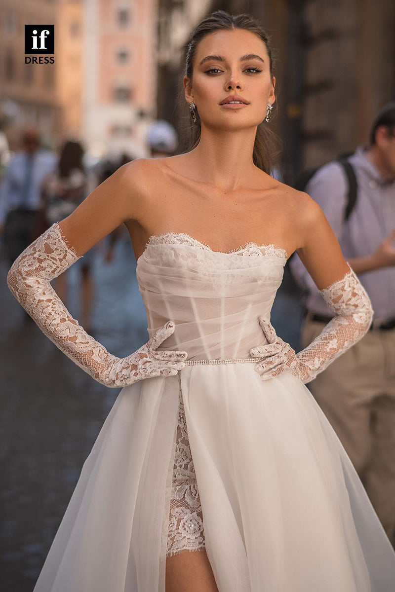 31538 - Attravtive Long Sleeves Off-Shoulder Sweetheart Tulle Wedding Dress