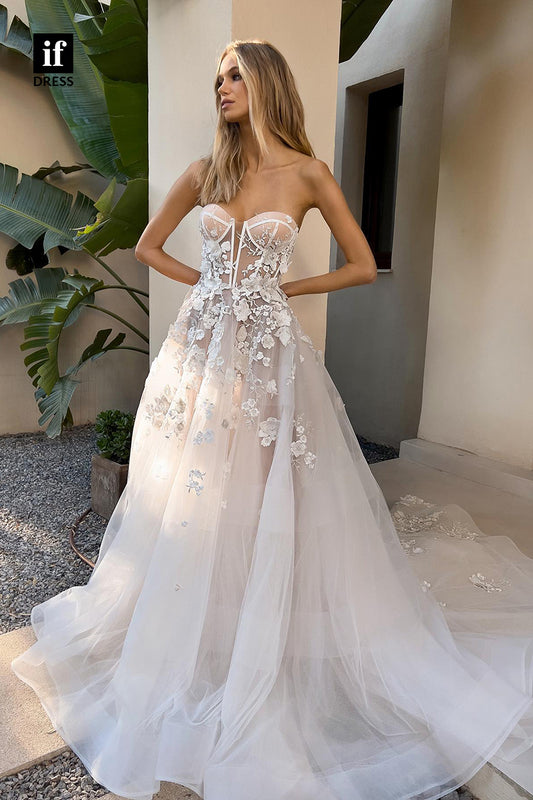 31575 - Sexy Off-Shoulder Sleeveless Appliques Tulle Wedding Dress