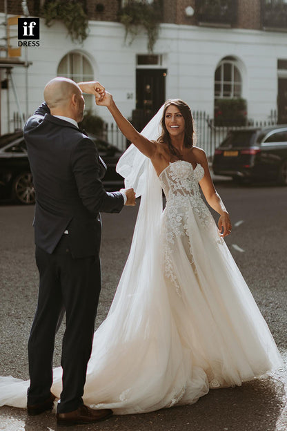 31596 - Attractive A-Line Off-Shoulder Appliques Sleeveless Boho Wedding Dress