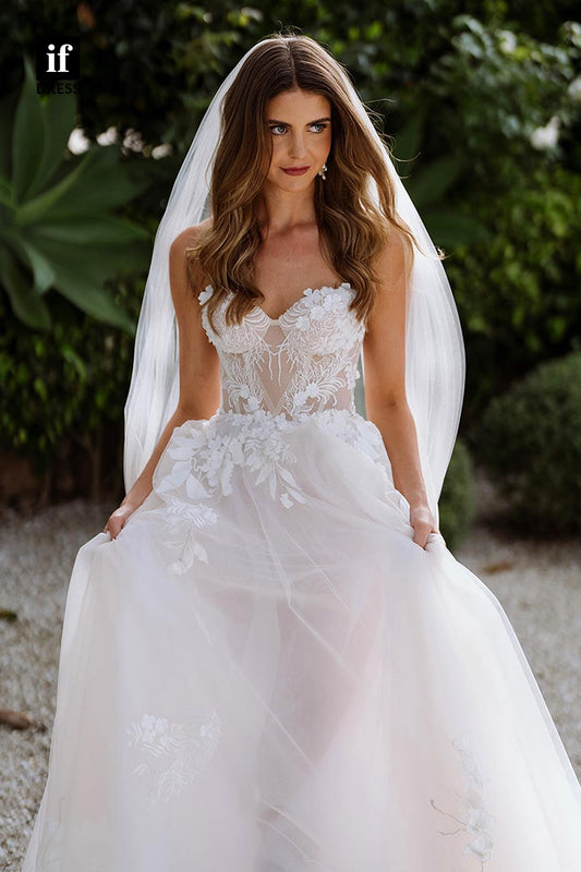 31598 - Honorable Sweetheart Sleeveless Appliques Lace Boho Wedding Dress