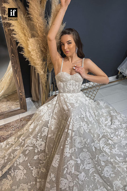 31618 - Classic Spaghetti Straps Sweetheart Lace Appliques Wedding Dress