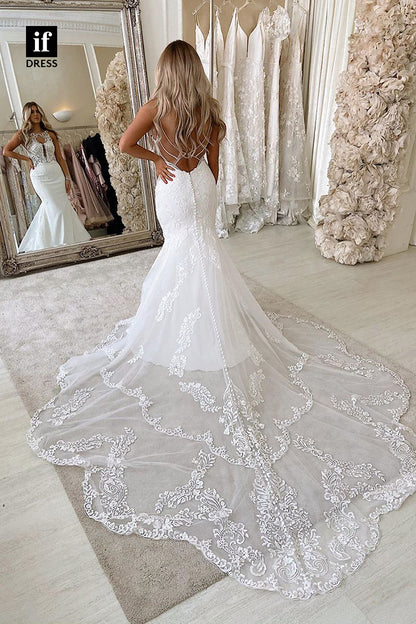 31622 - Trendy Sleeveless Lace Appliques Mermaid Wedding Dress