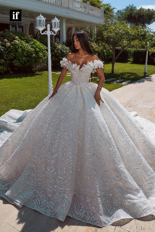 31629 - Honorable Ball Gown Cap Sleeves Sparkly Wedding Dress