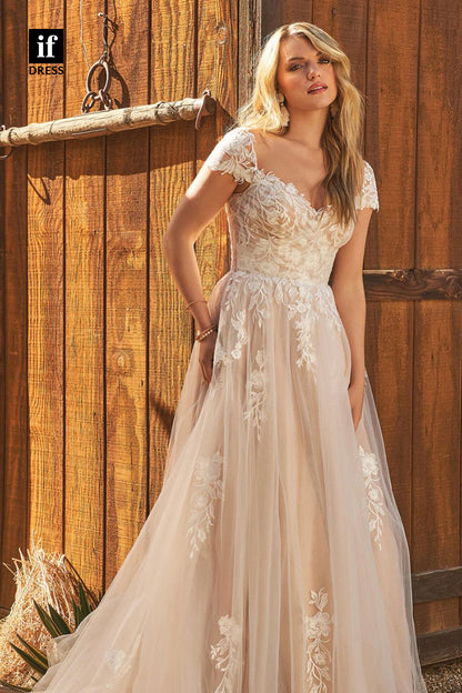 31640 - Charming A-Line Sweetheart Lace Appliques Beach Wedding Dress