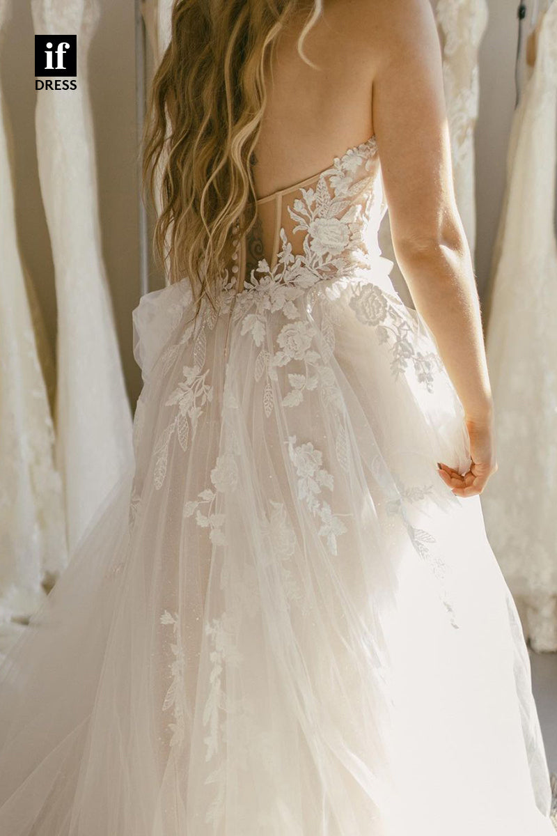 31646 - Romantic Off-Shoulder Sleeveless Appliques Tulle Boho Wedding Dress