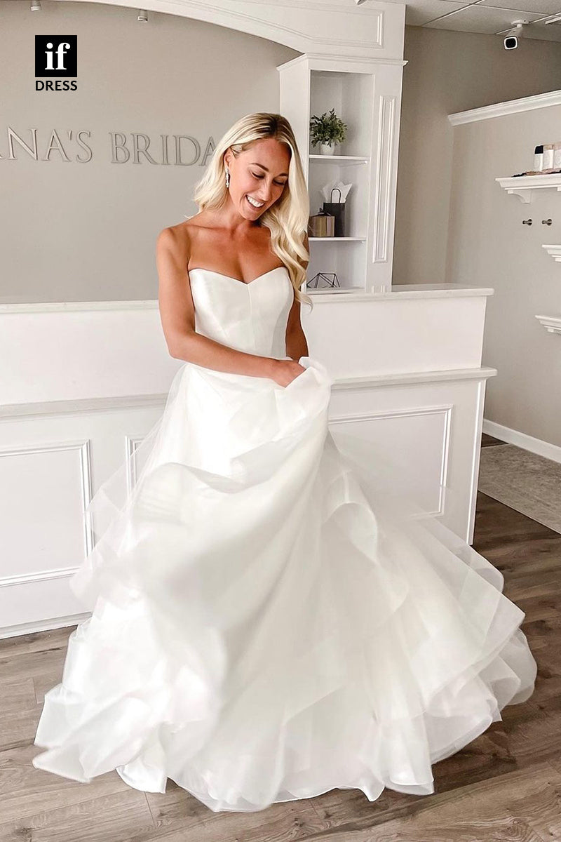 31652 - Trendy A-Line Off-Shoulder Sweetheart Tulle Wedding Dress