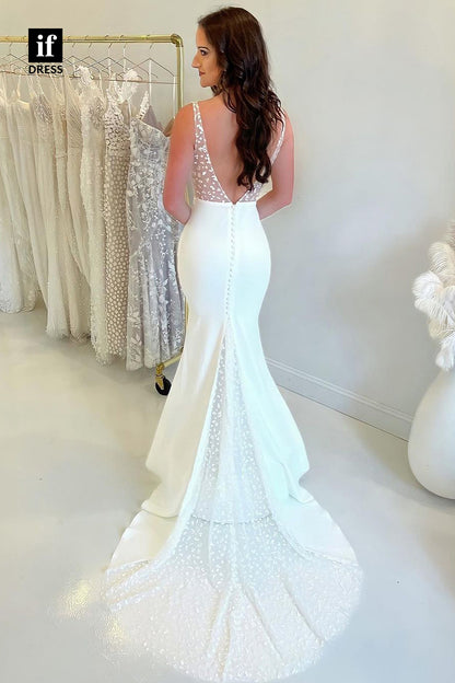 31657 - Casual V-Neck Straps Sleeveless Sheath Satin Wedding Dress
