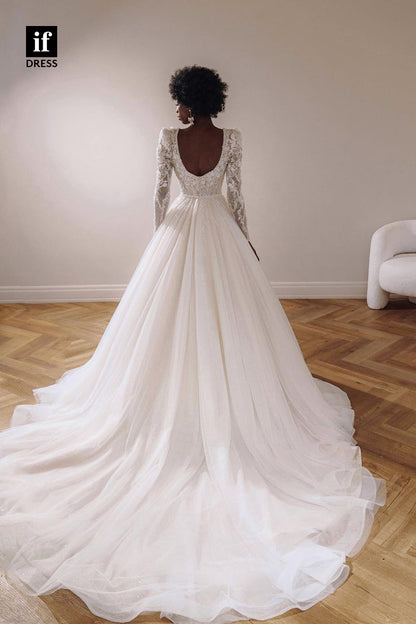 31659 - Honorable A-Line Long Sleeves V-Neck Boho Wedding Dress
