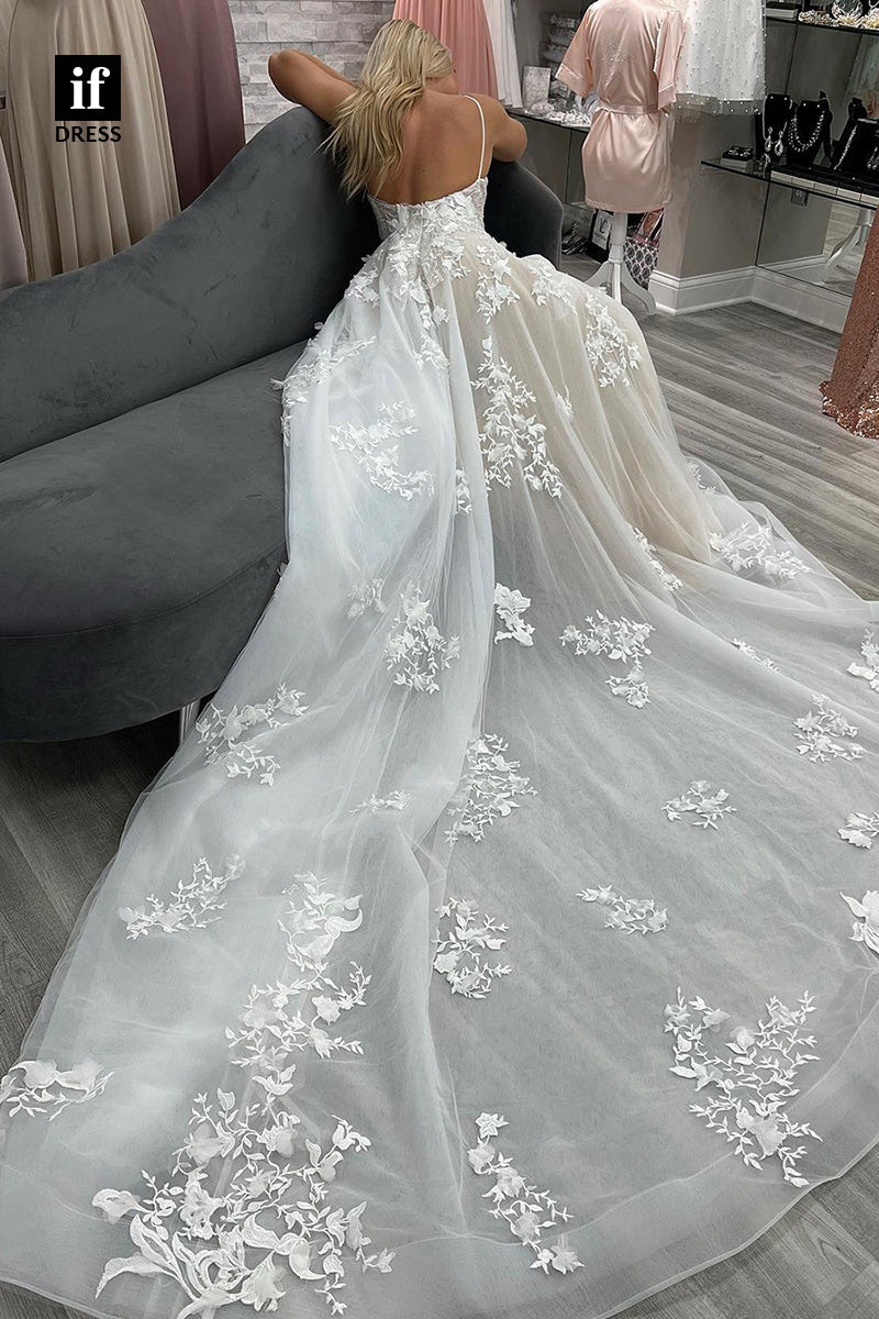 31662 - Glamorous V-Neck Straps Lace Appliques Beach Wedding Dress
