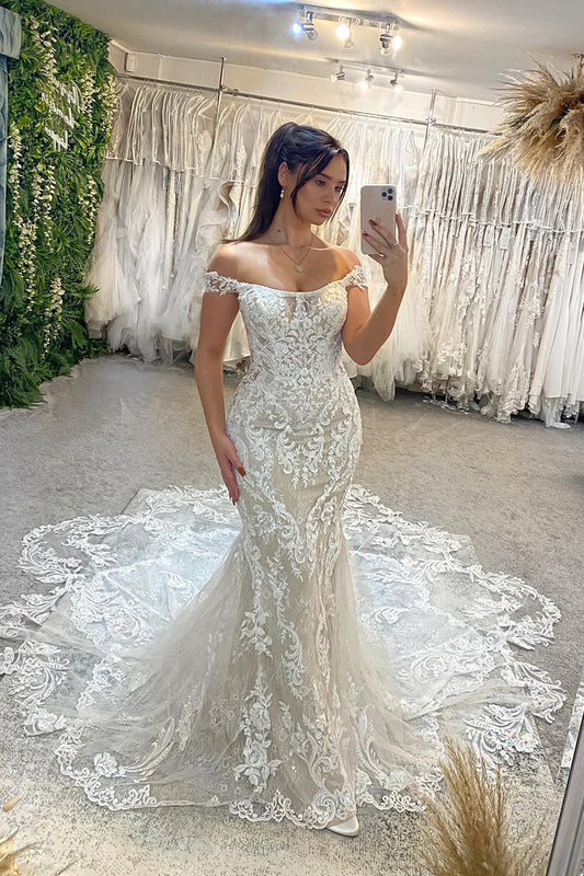 31689 - Chic Off the Shoulder Lace Wedding Dress Mermaid Bridal Gown