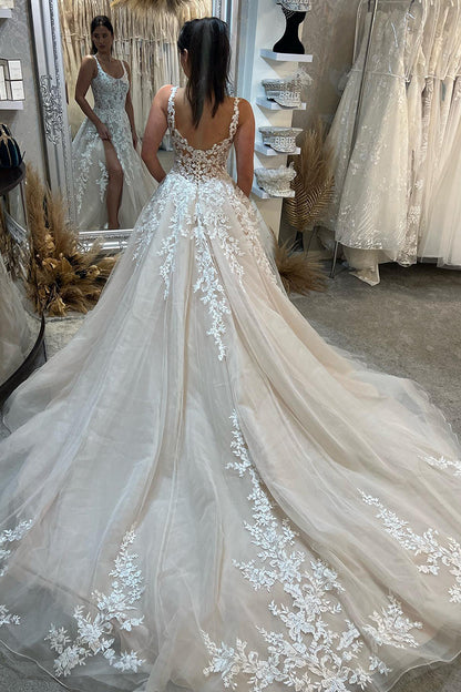 31690 - A line Scoop Lace Appliques Rustic Wedding Dress Bridal Gown