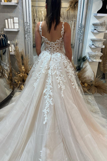 31690 - A line Scoop Lace Appliques Rustic Wedding Dress Bridal Gown