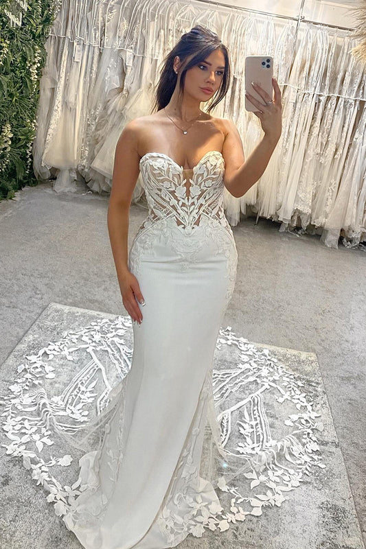31691 - Plunging V-Neck Lace Appliques Mermaid Wedding Dress Bridal Gown