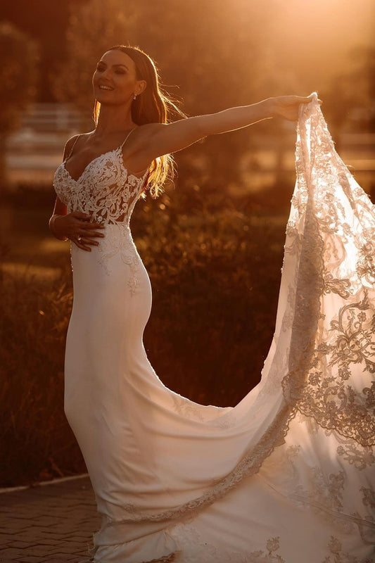 31696 - Spaghetti Straps Lace Appliques Bohemian Wedding Dress