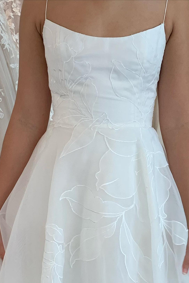 31698 - A Line Spaghetti Straps Lace Appliques Bohemian Wedding Dress