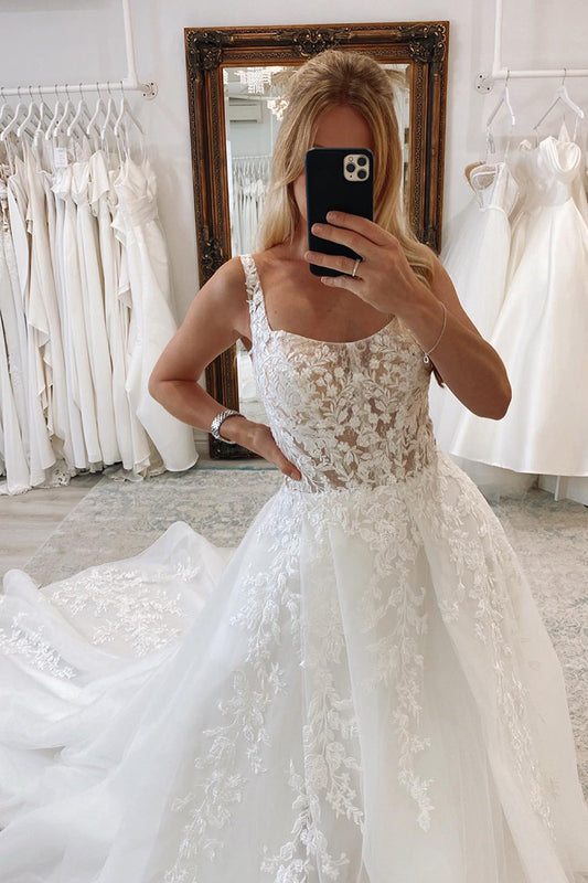 31706 - A Line Lace Appliques Rustic Wedding Dress Bridal Gown