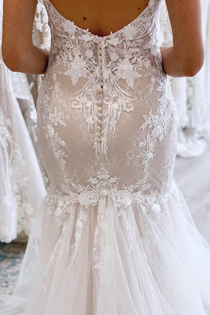31708 - Spaghetti Straps Lace Appliques Mermaid Wedding Dress