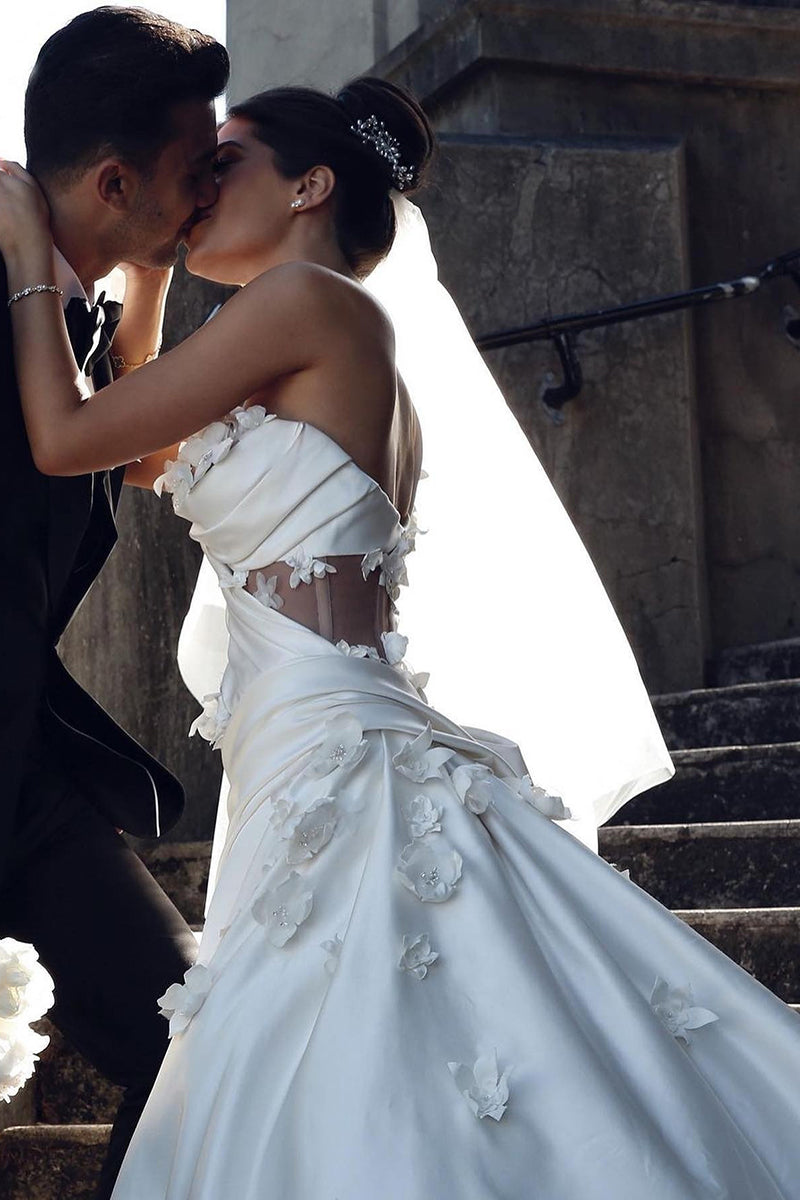 31714 - One Shoulder 3D Appliques Musillon Beach Wedding Dress