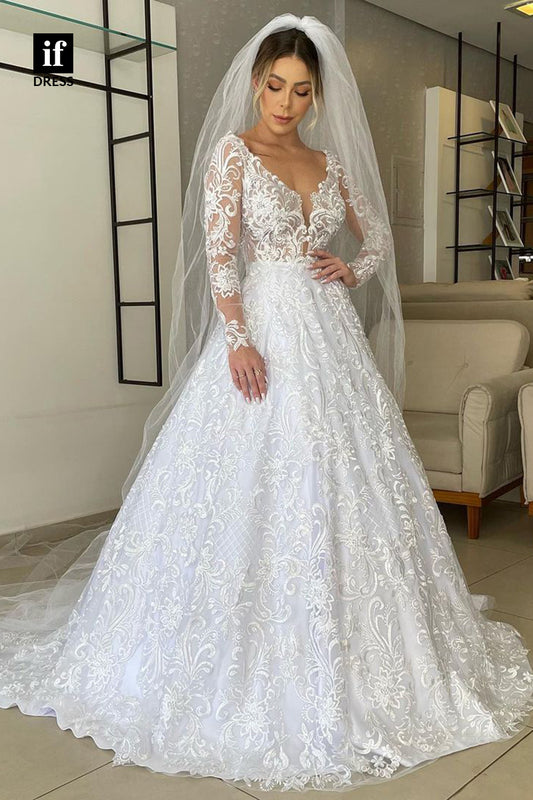 31728 - Luxurious A-Line V-Neck Lace Tulle Boho Wedding Dress