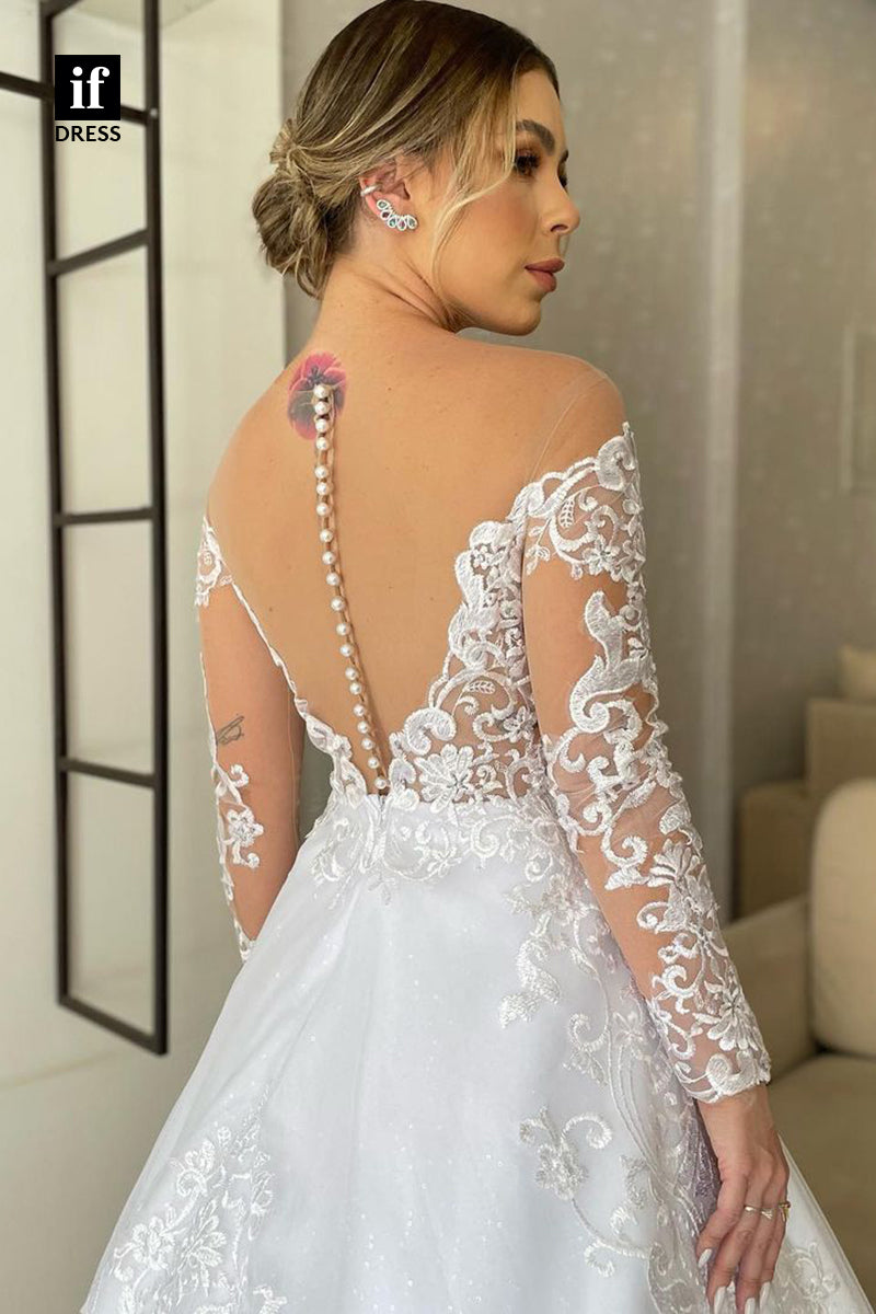 31731 - Romantic Long Sleeves V-Neck Appliques Boho Wedding Dress