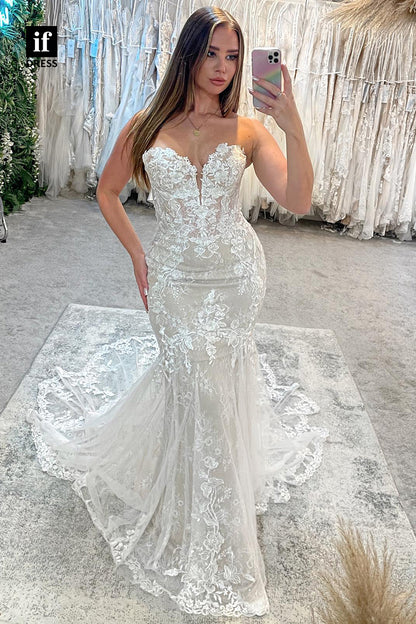 31568 - Sexy Off-Shoulder Sleeveless Appliques Lace Mermaid Wedding Dress