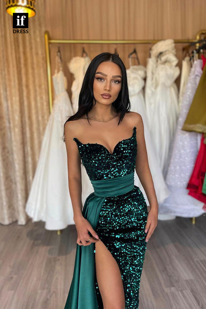 32846 - Off-Shoulder V-Neck Spakrly Long Formal Evening Dress with Slit