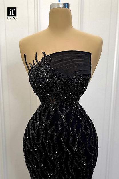 32847 - Strapless Beads Mermaid Prom Evening Dress for Black Slay
