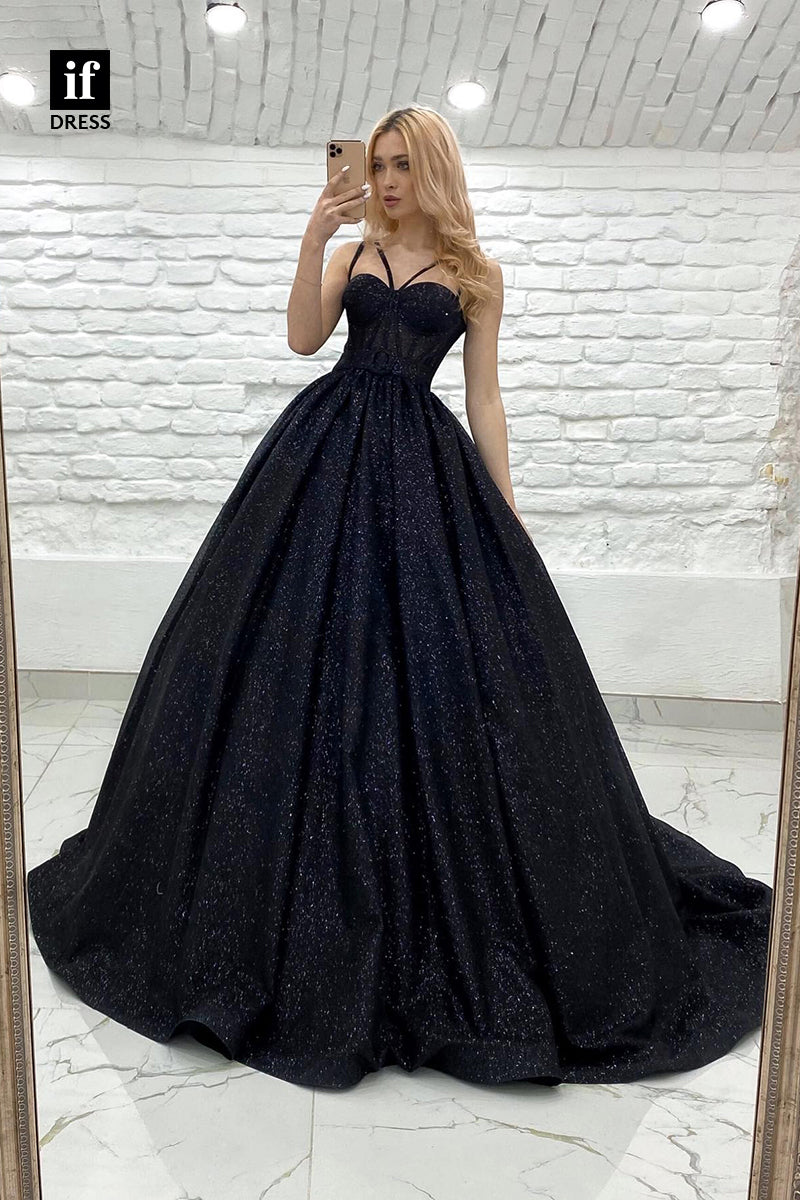 33912 - Sexy Spaghetti Straps Sweetheart Sleeveless Ball Gown Sparkly Formal Dress