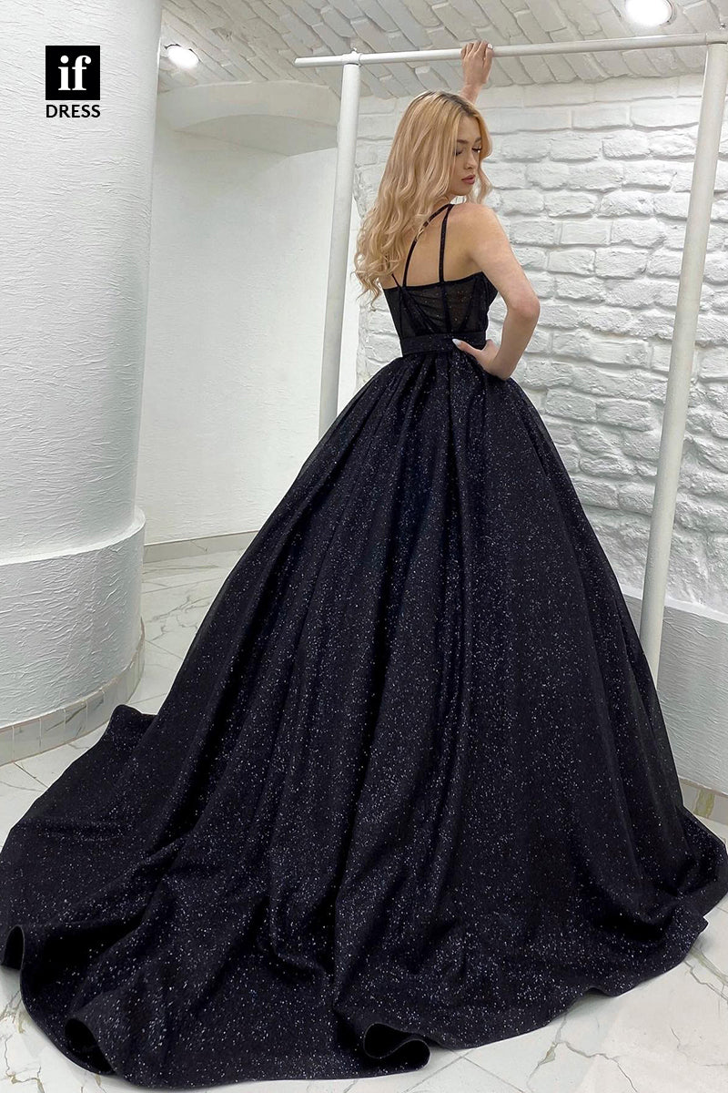 33912 - Sexy Spaghetti Straps Sweetheart Sleeveless Ball Gown Sparkly Formal Dress