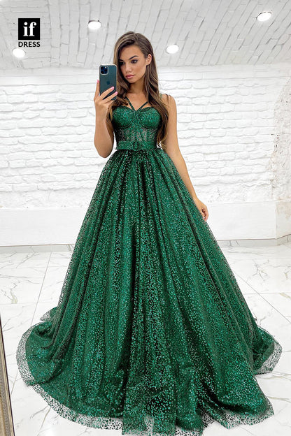 33912 - Sexy Spaghetti Straps Sweetheart Sleeveless Ball Gown Sparkly Formal Dress
