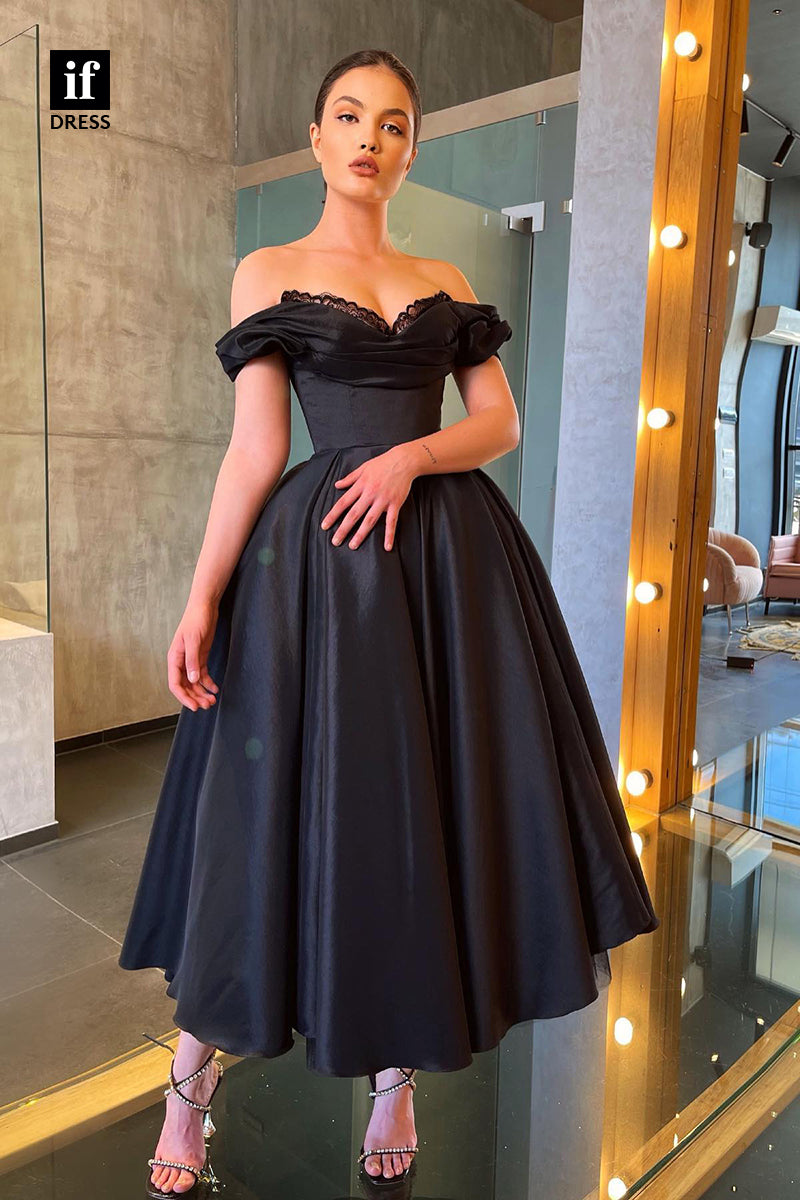 33925 - Classic Off-Shoulder A-Line Sweetheart Satin Lace Prom Formal Gown