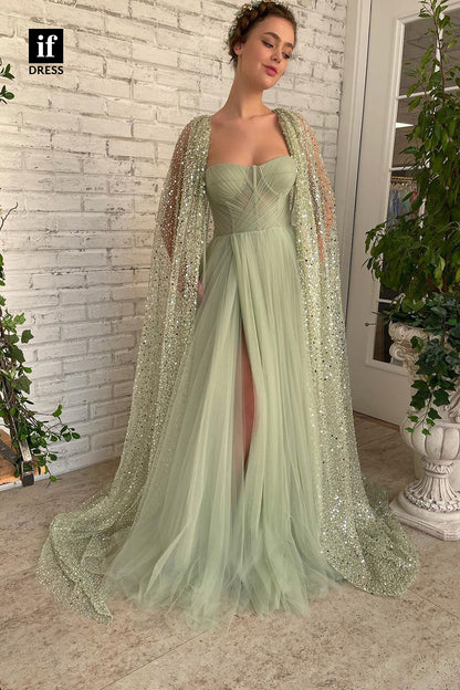 33932 - Elegant A-Line Sweetheart Side Slpit Tulle Illusion Prom Formal Dress