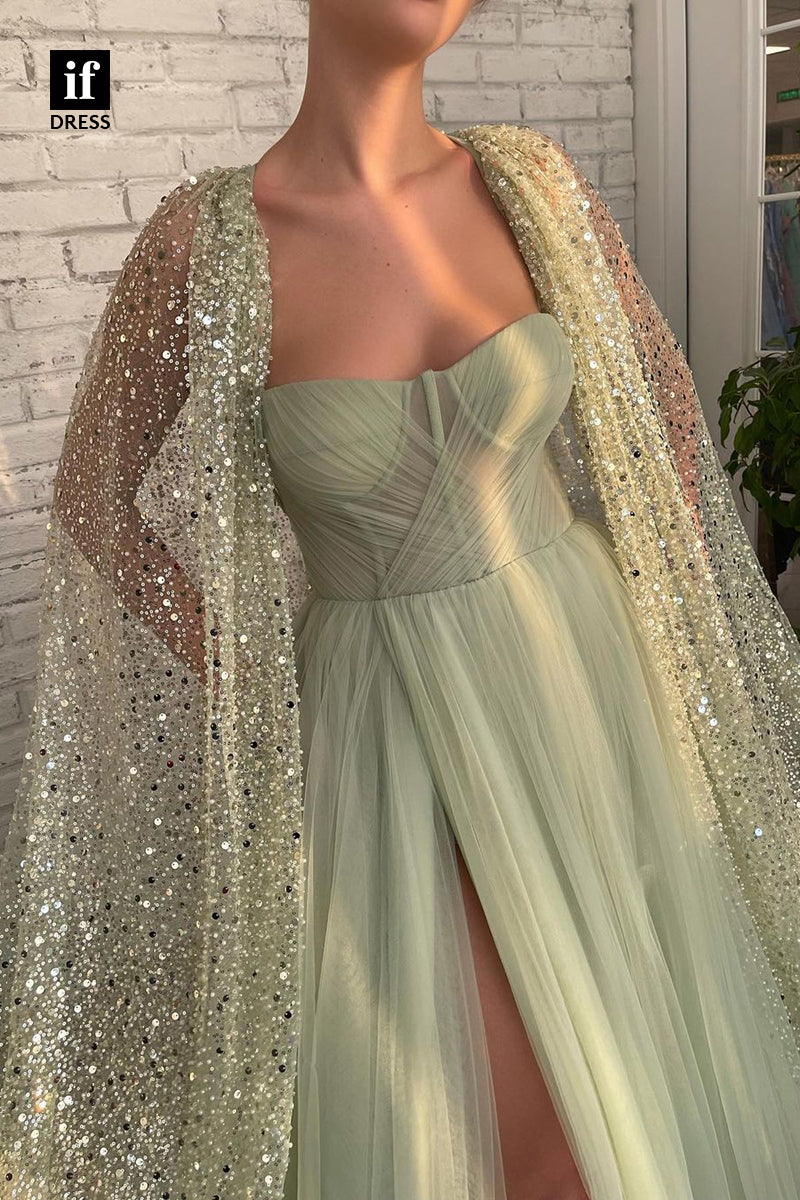 33932 - Elegant A-Line Sweetheart Side Slpit Tulle Illusion Prom Formal Dress