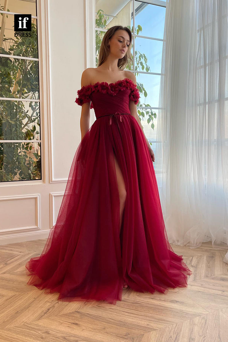 33945 - Charming A-Line Off-Shoulder Sleeveless Tulle Illusion Prom Formal Gown