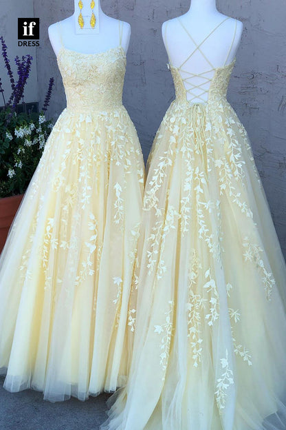 33948 - Romantic Spaghetti Straps Scoop Appliques Prom Formal Gown