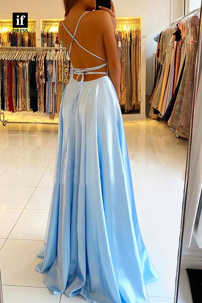 33967 - Elegant A-Line Spaghetti Straps Scoop Lace-Up Prom Formal Dress
