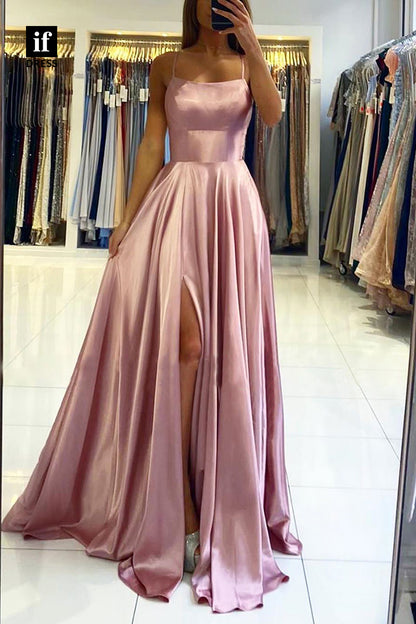 33967 - Elegant A-Line Spaghetti Straps Scoop Lace-Up Prom Formal Dress