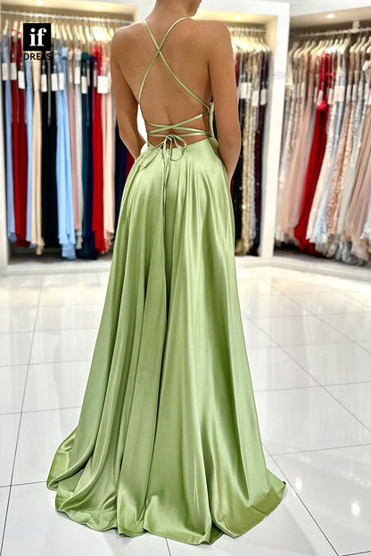 33967 - Elegant A-Line Spaghetti Straps Scoop Lace-Up Prom Formal Dress